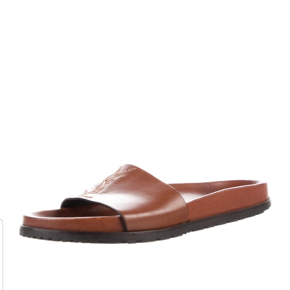 Saint Laurent Leather YSL Logo Leather Slides....Size 8.5